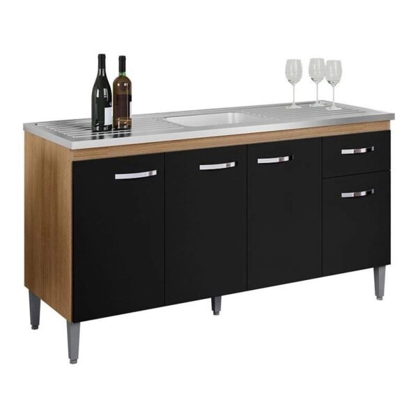 Balcão de Pia Gabriela 150 cm Amendoa Preto - ajl