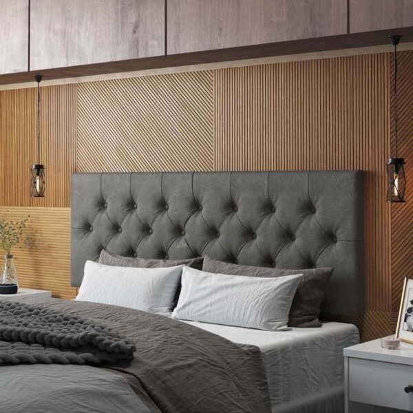 Cabeceira Estofada Painel Suspenso Cama Box Casal 1,40 Quarto Moderno Paris Com Captonê Suede Cinza - Lojas rpm