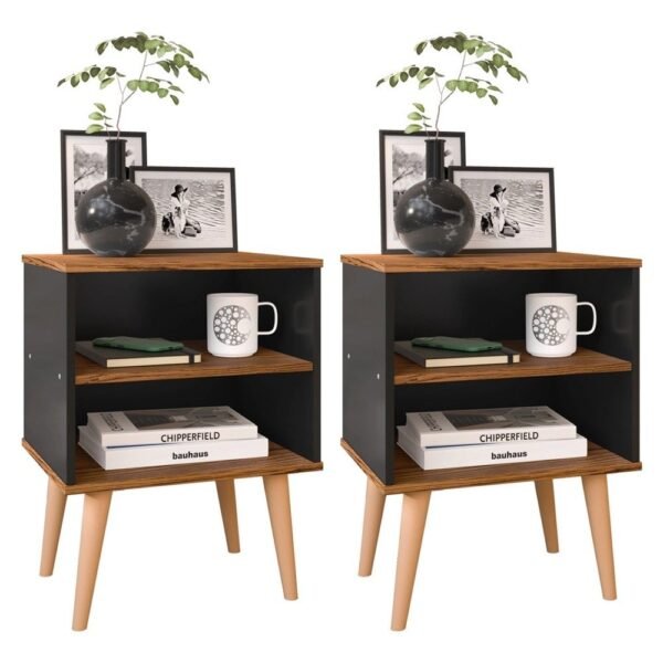 Conjunto 2 Mesas de Cabeceira Nicho Kit Mesinhas Decoração Quarto Retrô - Preto com Freijó - Lojas rpm