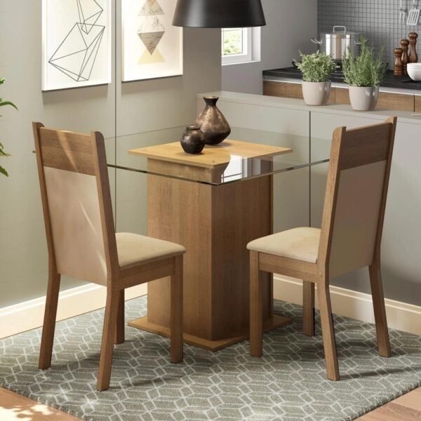Conjunto Sala De Jantar Madesa Moni Mesa Tampo De Vidro Com 2 Cadeiras