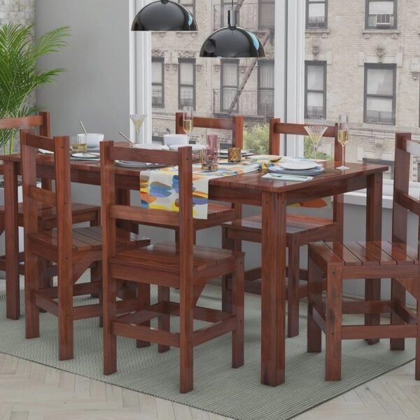Conjunto Sala de Jantar 1 Mesa Tampo Madeira Maciça Quadrado 6 Cadeiras