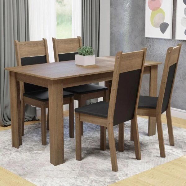 Conjunto Sala de Jantar Madesa Cali Mesa Tampo de Madeira com 4 Cadeiras - RusticPretoSintPreto