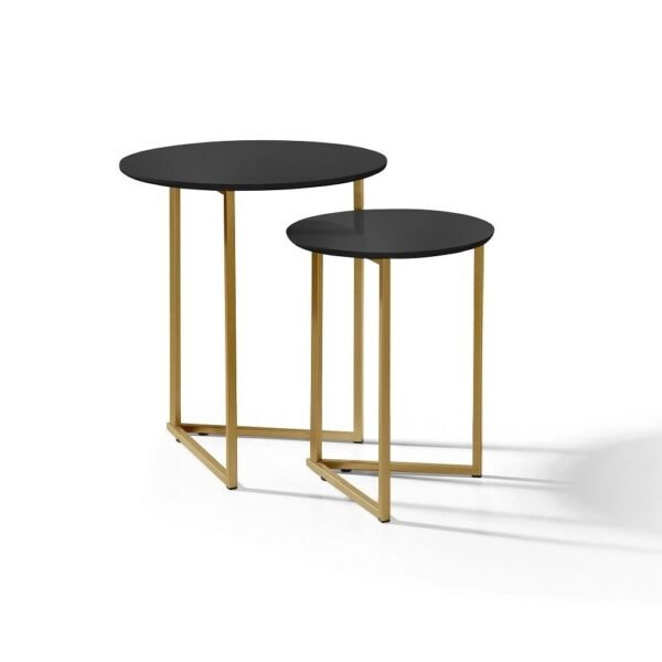 Conjunto de Mesa De Canto Jade Sala Estar Pé de Aço Dourado