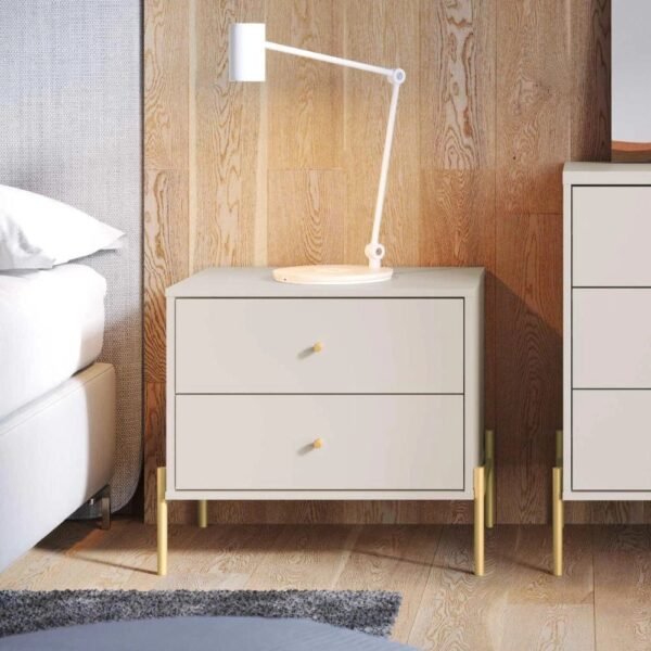 Mesa de Cabeceira Jasper 63 cm - Off White Fosco c Dourado
