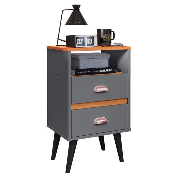 Mesa de Cabeceira Pequena Mesinha Com Gavetas Moderna Nicho Organizador Retrô Canto Quarto Classic New - Cinza/Cinamomo - rpm