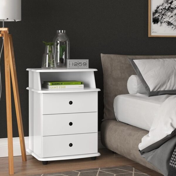 Mesa de Cabeceira Quarto Luxo 3 Gavetas Branco
