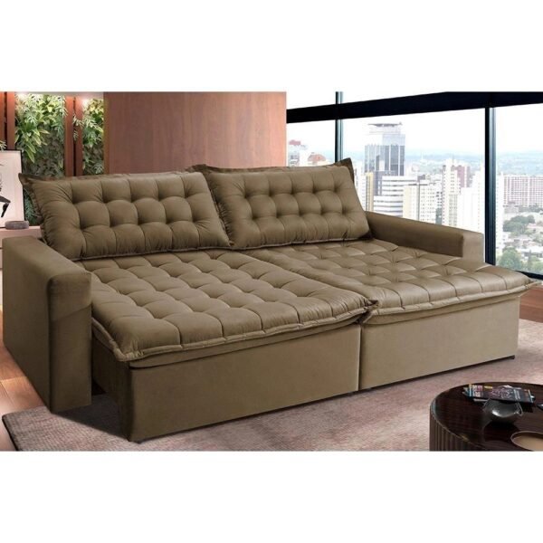 Sofá Retrátil Reclinável E Cama 2,75m Cama Inbox Flex Suede Velusoft Castor